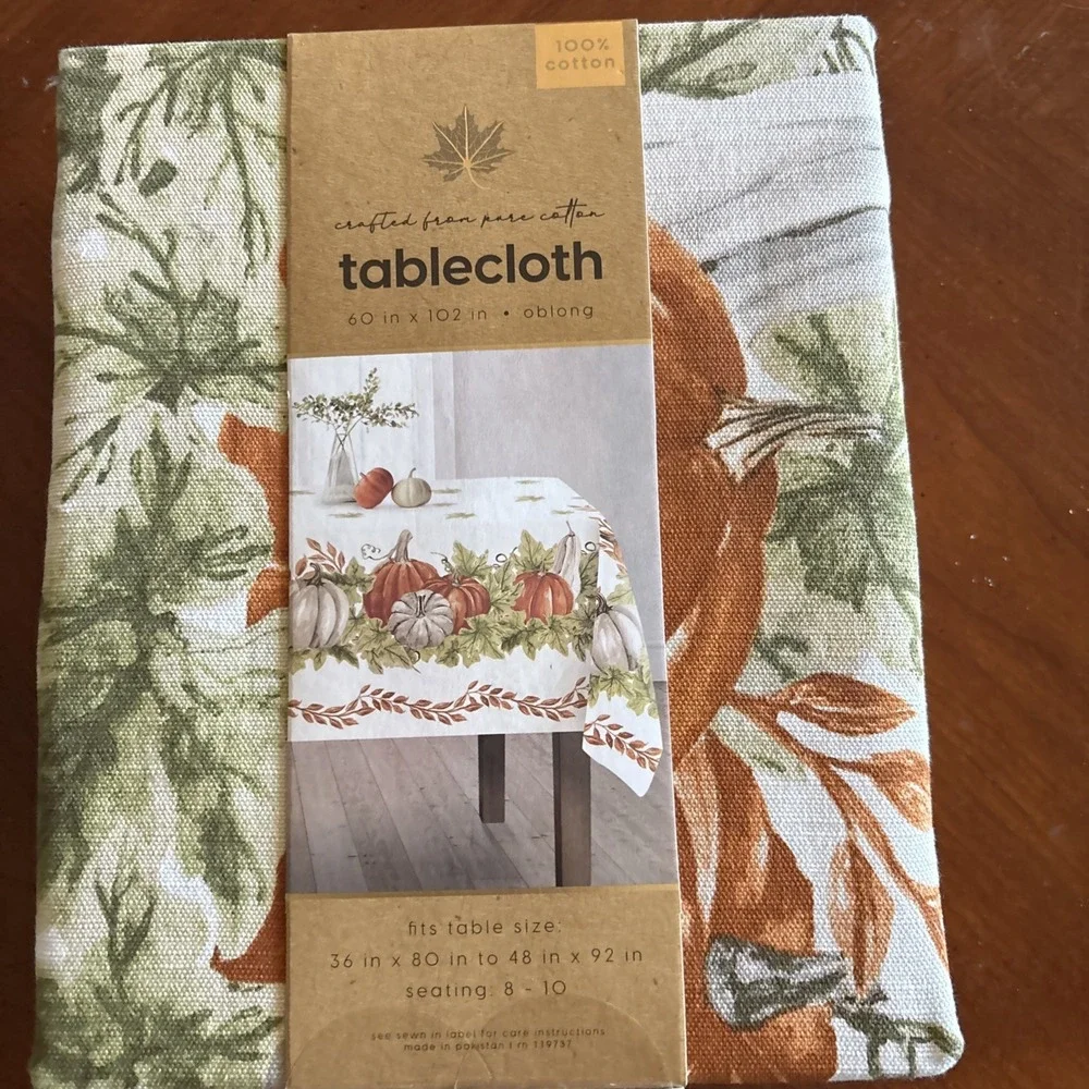 From The Hearth Oblong 60 X 102 in 100% Cotton Fall Harvest Pumpkins Tablecloth